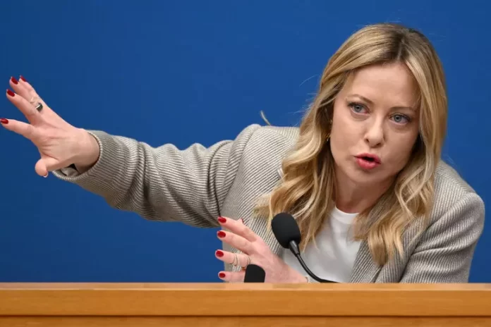 Giorgia Meloni durante coletiva de imprensa em Roma - Direitos Reservados da ANSA