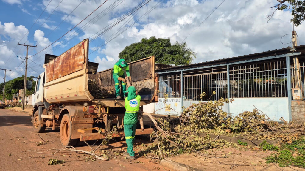 Equipes retiram galhadas no setor Jardim Taquari após vendaval – Foto: Flora Pereira