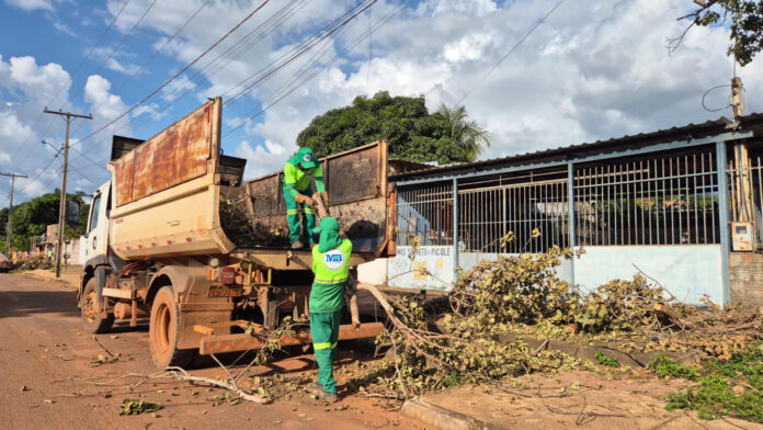 Equipes retiram galhadas no setor Jardim Taquari após vendaval – Foto: Flora Pereira