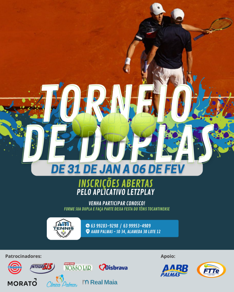 Cartaz do torneio de duplas da AABB que abriu o circuito de Tenis 2026